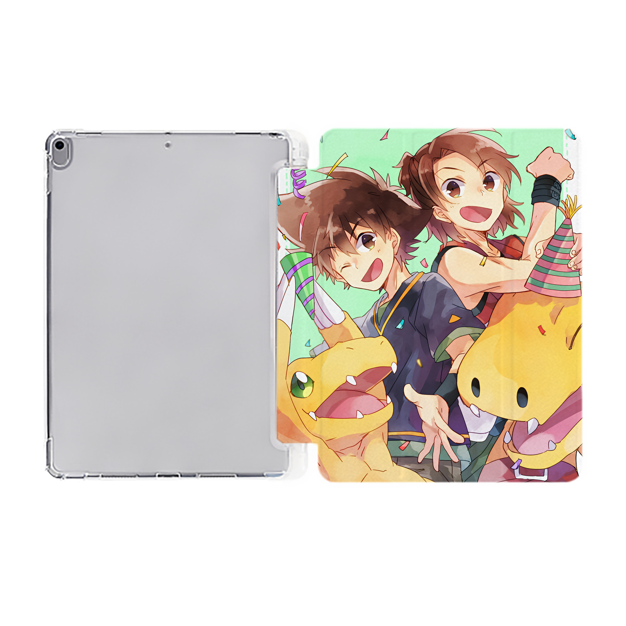 （画像用） Digimon デジタルモンスター/デジモン IPad ケース ペン収納付き 三つ折りスタンド PUレザー×シリコン 対応機種9.5/10.5/10.9インチ